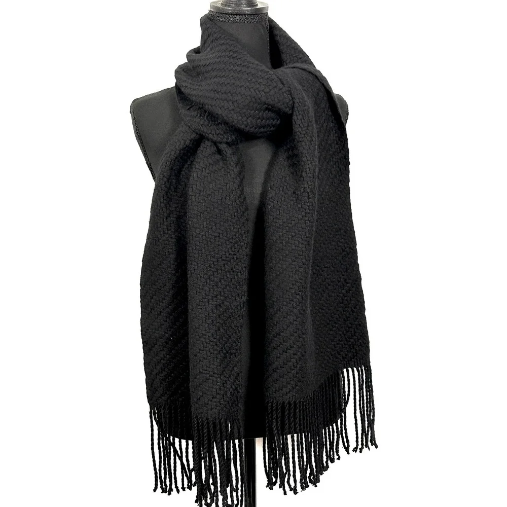 Banana Republic Lambswool Cashmere Scarf Black Basketweave Womens Unisex NEW